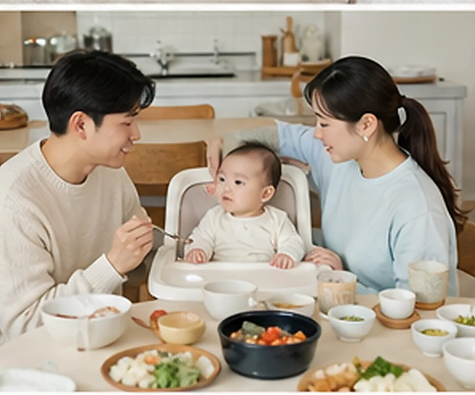 아기 백일 촬영을 준비하는 실사